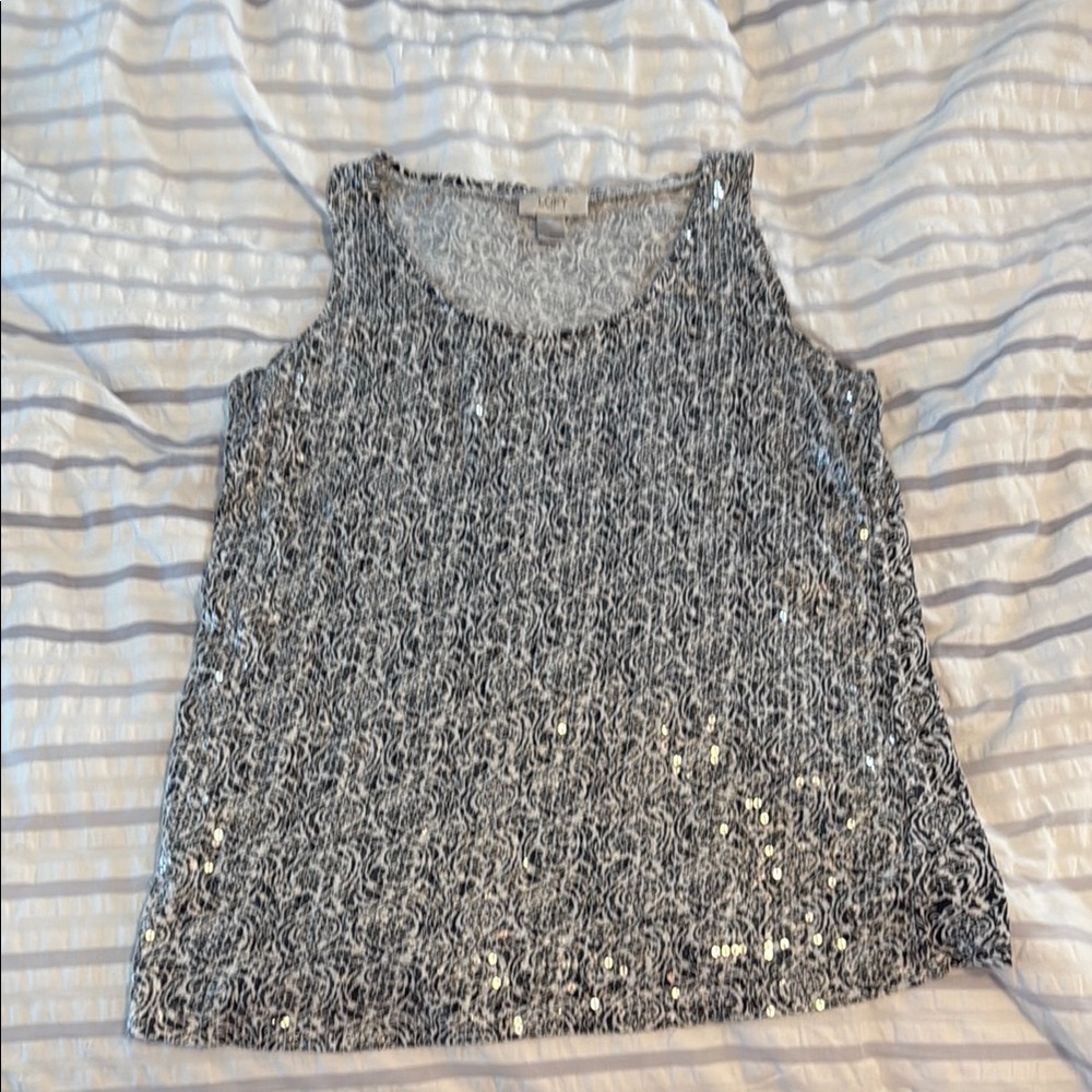 LOFT Silver Sequin Relaxed Tank Top